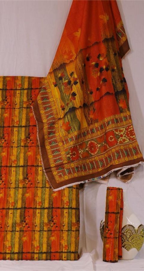 Silk Karandi- Unstitched 3pcs - D326