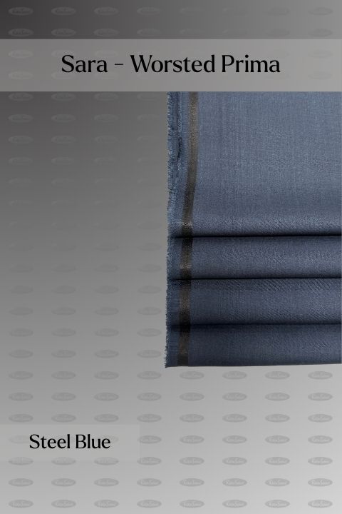 Sara Fabrics Worsted Prima wash and wear unstitched fabric for men, steel blue shade