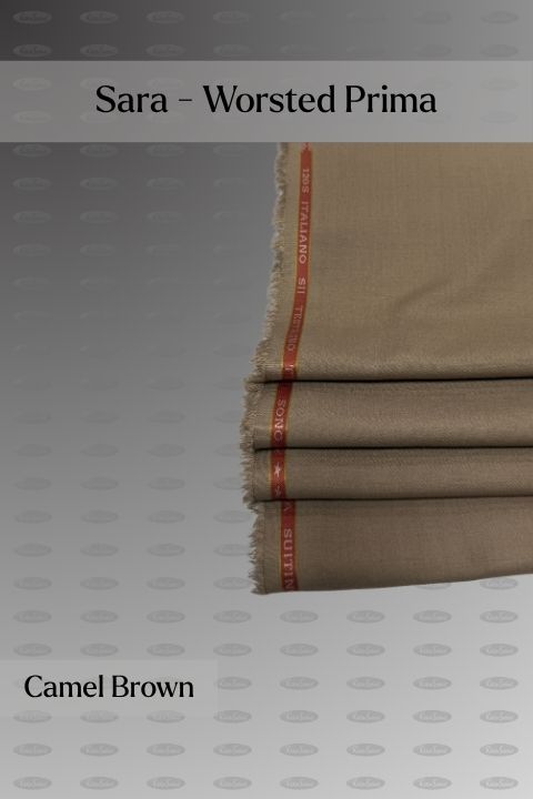 Sara Fabrics Worsted Prima wash and wear unstitched fabric for men, camel brown shade